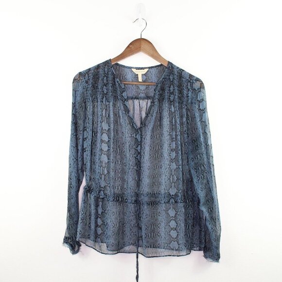 Rebecca Taylor Python Print Silk Chiffon Blouse‎ Blue 6 - Picture 2 of 9
